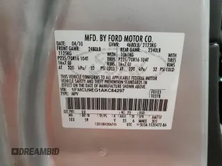 2010 Ford Escape Limited с VIN 1FMCU9EG1AKC84297, выставлен на аукционе Copart как лот 56038215 с пробегом 62 504 миль миль и Списание • Salvage title. История ставок и продаж доступна на DreamBid. Изображение 13.