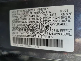 2021 Honda Pilot Special Edition with VIN 5FNYF5H24MB040819, listed as a Copart auction lot 42848155 with 48,645 mi miles and Salvage Title. Bid and sale history available at carsss.com. Image 16.