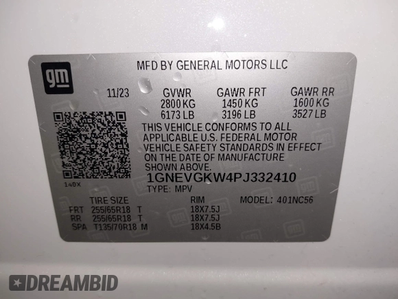 2023 Chevrolet Traverse LT Cloth with VIN 1GNEVGKW4PJ332410, listed as a IAAI auction lot 42001073 with 23,453 mi miles and . Bid and sale history available at DreamBid. Image 9.