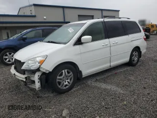 2005 Honda Odyssey EX-L z VIN 5FNRL38655B406213, wystawiony jako Copart lot #57461415 z przebiegiem 112 069 mil mil oraz Szkoda całkowita • Salvage title. Historia ofert i sprzedaży dostępna na DreamBid. Obrazek 1.