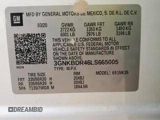 2020 Chevrolet Blazer LT with VIN 3GNKBDR46LS665005, listed as a Copart auction lot 58435965 with 181,120 mi miles and Salvage title. Bid and sale history available at DreamBid. Image 13.