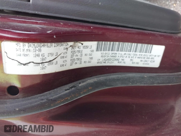 2000 Jeep Grand Cherokee Laredo z VIN 1J4GW48S5YC234942, wystawiony jako IAAI lot #42092378 z przebiegiem 235 168 mil mil oraz . Historia ofert i sprzedaży dostępna na DreamBid. Obrazek 9.