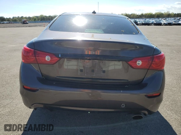 2015 Infiniti Q50 with VIN JN1BV7AR9FM405679, listed as a Copart auction lot 55884795 with 104,419 mi miles and Salvage title. Bid and sale history available at DreamBid. Image 6.
