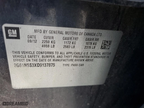 2013 Cadillac XTS with VIN 2G61N5S3XD9137875, listed as a Copart auction lot 78787514 with 130,037 mi miles and Clean Title. Bid and sale history available at carsss.com. Image 12.