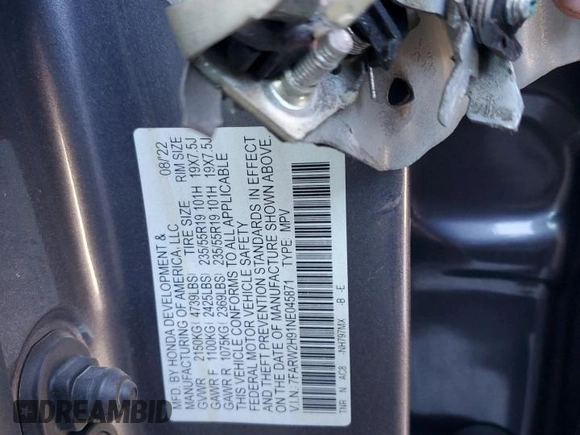 2022 Honda CR-V Touring with VIN 7FARW2H91NE045871, listed as a Copart auction lot 88397855 with 0 mi miles and Salvage Title. Bid and sale history available at carsss.com. Image 13.