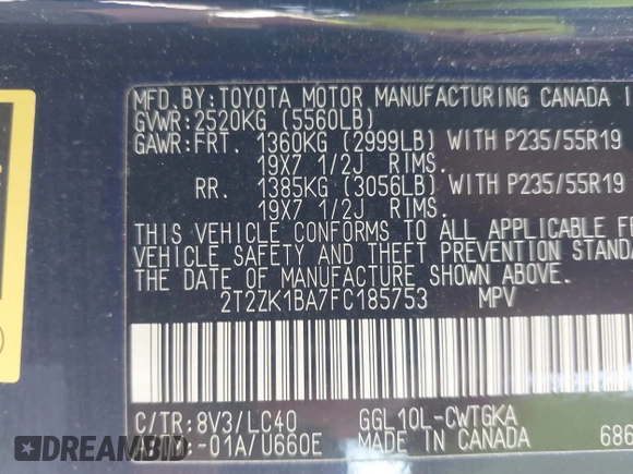 2015 Lexus RX 350 с VIN 2T2ZK1BA7FC185753, выставлен на аукционе IAAI как лот 42018265 с пробегом 140 861 миль миль и . История ставок и продаж доступна на DreamBid. Изображение 9.