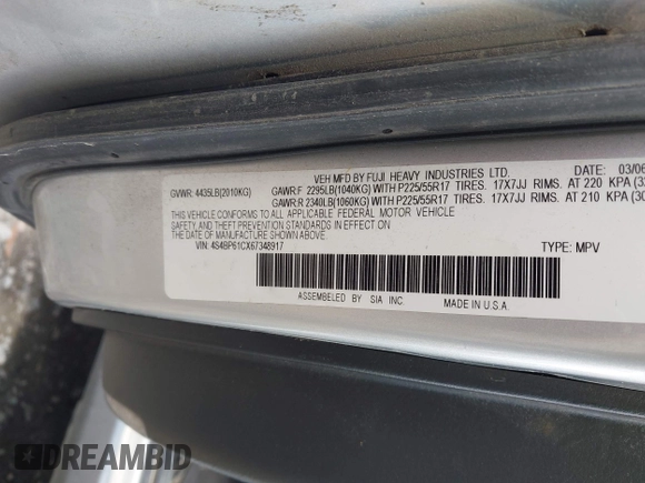 2006 Subaru Legacy Outback z VIN 4S4BP61CX67348917, wystawiony jako IAAI lot #42478619 z przebiegiem 245 538 mil mil oraz . Historia ofert i sprzedaży dostępna na DreamBid. Obrazek 9.