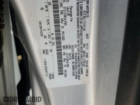2014 Ford Focus SE with VIN 1FADP3F23EL161588, listed as a Copart auction lot 73160534 with 156,310 mi miles and Clean Title. Bid and sale history available at carsss.com. Image 12.