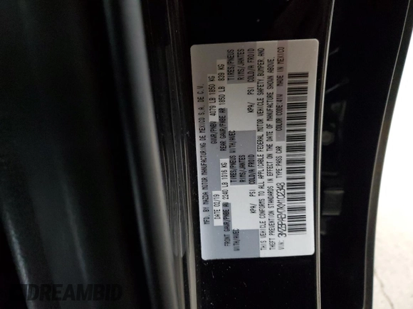 2019 Mazda 3 Premium with VIN 3MZBPAEM7KM102348, listed as a Copart auction lot 84587534 with 73,125 mi miles and Salvage Title. Bid and sale history available at DreamBid. Image 14.