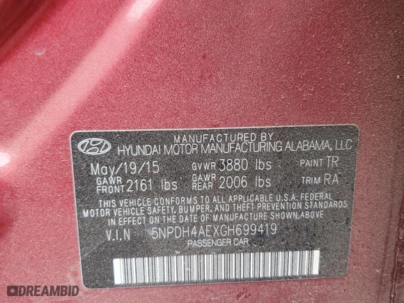 2016 Hyundai Elantra SE with VIN 5NPDH4AEXGH699419, listed as a Copart auction lot 49086175 with 129,252 mi miles and Salvage Title. Bid and sale history available at carsss.com. Image 12.