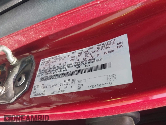 2016 Ford F-150 XLT с VIN 1FTEW1EP0GFA75546, выставлен на аукционе IAAI как лот 42319745 с пробегом Не указан миль и . История ставок и продаж доступна на DreamBid. Изображение 9.