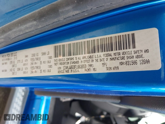 2015 Jeep Wrangler Sahara with VIN 1C4AJWBG9FL663959, listed as a IAAI auction lot 42133900 with 56,253 mi miles and . Bid and sale history available at DreamBid. Image 9.