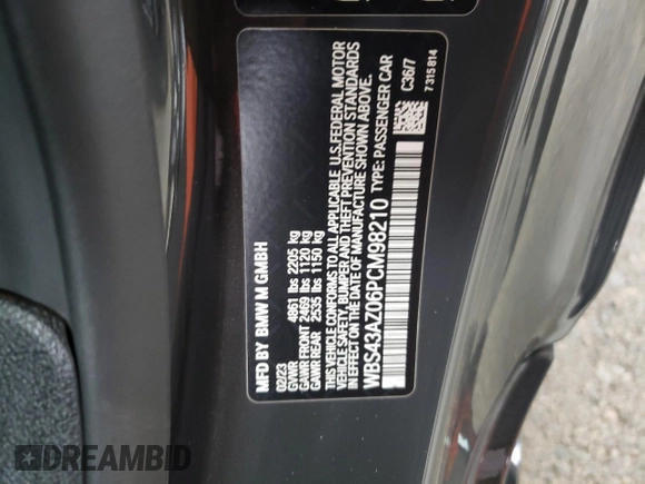 2023 BMW M4 Competition xDrive with VIN WBS43AZ06PCM98210, listed as a Copart auction lot 45048145 with 11,551 mi miles and Salvage title. Bid and sale history available at DreamBid. Image 12.
