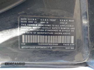 2008 Saab 9-5 with VIN YS3ED59G783512400, listed as a IAAI auction lot 39515457 with 157,785 mi miles. Bid and sale history available at carsss.com. Image 9.