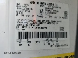 2015 Ford Expedition XLT с VIN 1FMJU1HT0FEF28903, выставлен на аукционе Copart как лот 56361275 с пробегом 119 971 миль миль и Списание • Salvage title. История ставок и продаж доступна на DreamBid. Изображение 13.