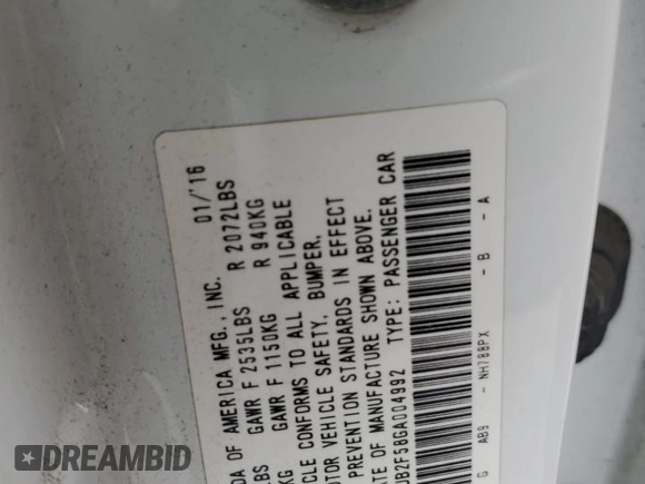 2016 Acura TLX V6 Tech with VIN 19UUB2F58GA004992, listed as a Copart auction lot 69619514 with 0 mi miles and Salvage Title. Bid and sale history available at carsss.com. Image 13.