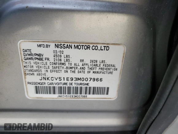 2003 Infiniti G35 w/Leather with VIN JNKCV51E93M007966, listed as a Copart auction lot 87690955 with 108,351 mi miles and Salvage Title. Bid and sale history available at carsss.com. Image 12.