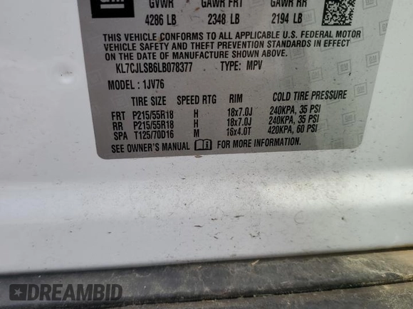 2020 Chevrolet Trax LT z VIN KL7CJLSB6LB078377, wystawiony jako Copart lot #53207845 z przebiegiem 8 939 mil mil oraz Szkoda całkowita • Salvage title. Historia ofert i sprzedaży dostępna na DreamBid. Obrazek 13.