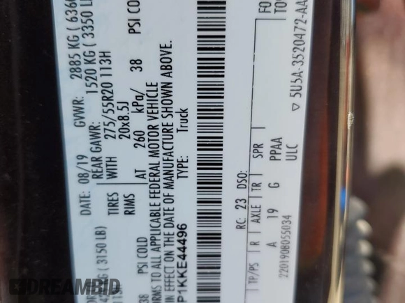 2019 Ford F-150 XL with VIN 1FTEW1CP1KKE44496, listed as a Copart auction lot 48352345 with 188,673 mi miles and Clean Title. Bid and sale history available at carsss.com. Image 12.
