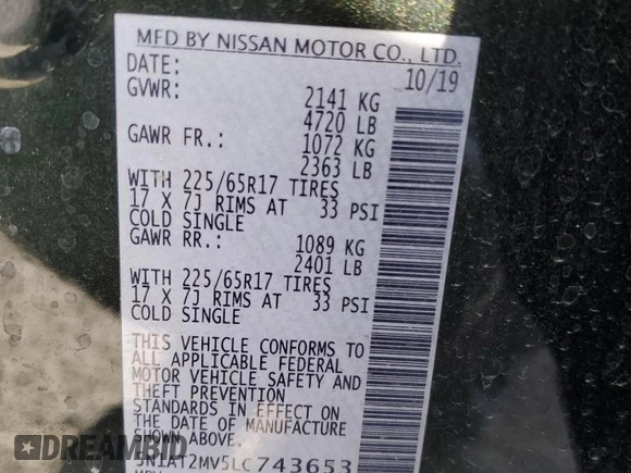 2020 Nissan Rogue SV z VIN 5N1AT2MV5LC743653, wystawiony jako Copart lot #49514245 z przebiegiem 89 460 mil mil oraz Szkoda całkowita • Salvage title. Historia ofert i sprzedaży dostępna na DreamBid. Obrazek 15.
