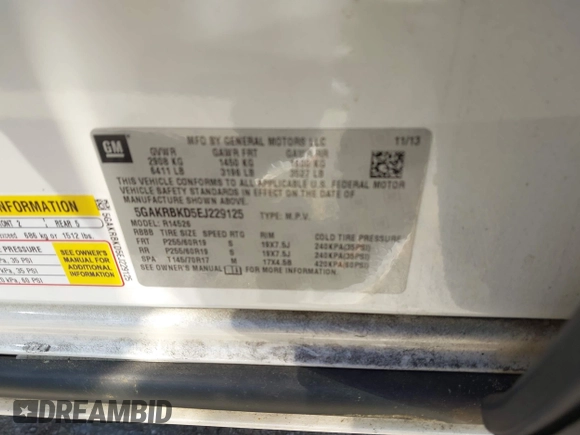 2014 Buick Enclave Leather with VIN 5GAKRBKD5EJ229125, listed as a IAAI auction lot 41184337 with 198,467 mi miles and . Bid and sale history available at DreamBid. Image 9.