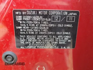 2012 Suzuki Grand Vitara Premium z VIN JS3TD0D20C4101342, wystawiony jako Copart lot #51956595 z przebiegiem 166 710 mil mil oraz Szkody całkowita. Historia ofert i sprzedaży dostępna na DreamBid. Obrazek 13.