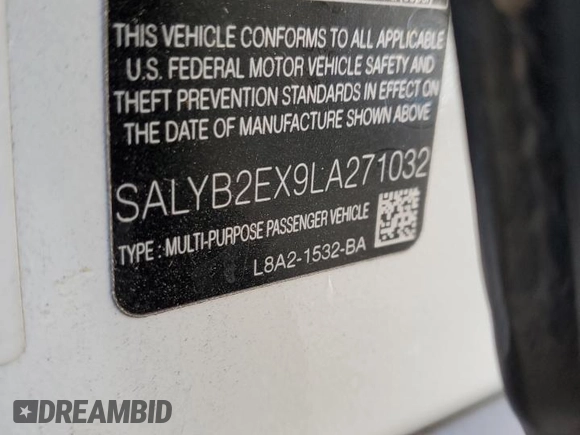 2020 Land Rover Range Rover Velar S with VIN SALYB2EX9LA271032, listed as a Copart auction lot 45628254 with 43,193 mi miles. Bid and sale history available at carsss.com. Image 12.