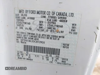 2003 Ford F-150 XL with VIN 2FTPX18L53CB12935, listed as a IAAI auction lot 41610117 with 1 mi miles. Bid and sale history available at carsss.com. Image 9.