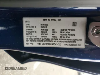 2022 Tesla Model 3 Long Range with VIN 5YJ3E1EB1NF341432, listed as a Copart auction lot 53467975 with 38,184 mi miles and Salvage Title. Bid and sale history available at DreamBid. Image 15.