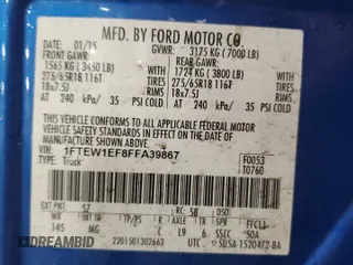 2015 Ford F-150 XLT with VIN 1FTEW1EF8FFA39867, listed as a Copart auction lot 57113965 with 86,807 mi miles and Salvage title. Bid and sale history available at DreamBid. Image 12.