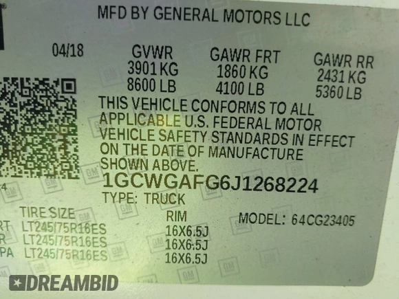 2018 Chevrolet Express Cargo с VIN 1GCWGAFG6J1268224, выставлен на аукционе IAAI как лот 42125963 с пробегом 165 553 миль миль и . История ставок и продаж доступна на DreamBid. Изображение 9.
