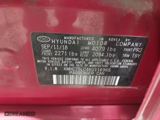 2019 Hyundai Ioniq Hybrid SEL with VIN KMHC75LC4KU116966, listed as a IAAI auction lot 41748904 with 83,545 mi miles. Bid and sale history available at carsss.com. Image 9.