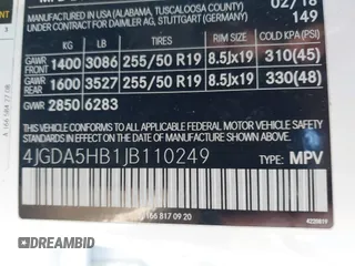 2018 Mercedes-Benz GLE 350 with VIN 4JGDA5HB1JB110249, listed as a IAAI auction lot 41899731 with 76,712 mi miles and . Bid and sale history available at DreamBid. Image 9.