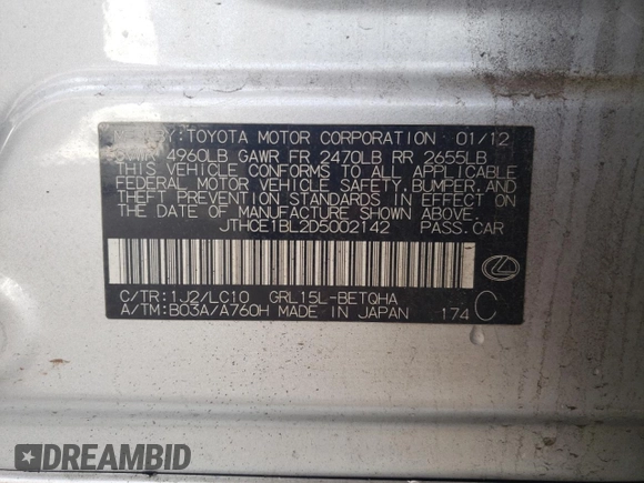 2013 Lexus GS 350 с VIN JTHCE1BL2D5002142, выставлен на аукционе Copart как лот 56176455 с пробегом 243 492 миль миль и На запчасти • Non repairable. История ставок и продаж доступна на DreamBid. Изображение 12.