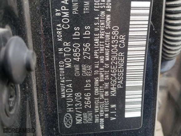 2009 Hyundai Genesis with VIN KMHGC46E29U043580, listed as a Copart auction lot 49688255 with 0 mi miles and Salvage Title. Bid and sale history available at carsss.com. Image 16.