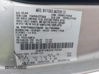 2004 Ford Crown Victoria LX с VIN 2FAFP74WX4X150238, выставлен на аукционе IAAI как лот 42359429 с пробегом 167 658 миль миль и . История ставок и продаж доступна на DreamBid. Изображение 9.