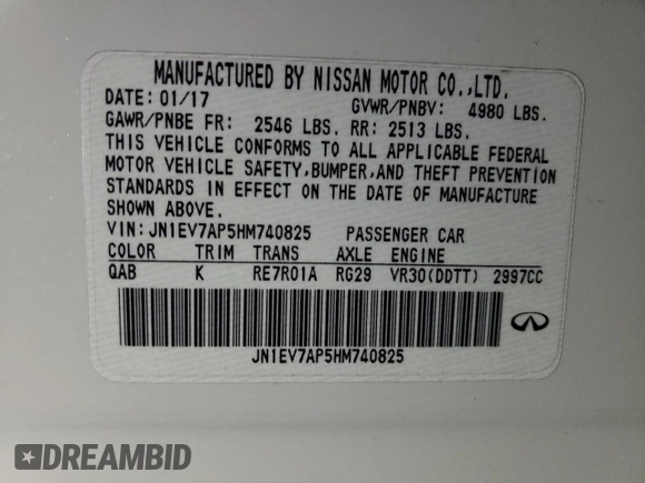 2017 Infiniti Q50 3.0t Premium with VIN JN1EV7AP5HM740825, listed as a Copart auction lot 49048605 with 112,703 mi miles and Salvage Title. Bid and sale history available at carsss.com. Image 14.