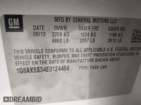 2014 Cadillac CTS Luxury AWD with VIN 1G6AX5S34E0124464, listed as a IAAI auction lot 42298607 with 89,351 mi miles and . Bid and sale history available at DreamBid. Image 9.