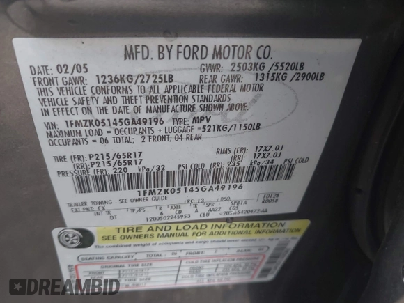 2005 Ford Freestyle SEL with VIN 1FMZK05145GA49196, listed as a IAAI auction lot 42885486 with 158,375 mi miles and . Bid and sale history available at DreamBid. Image 9.