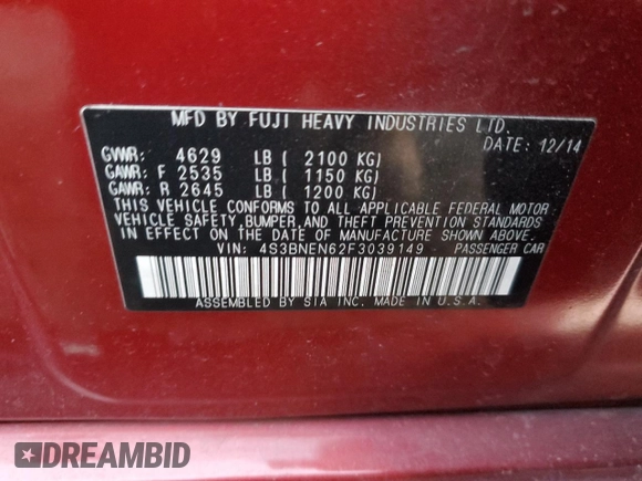 2015 Subaru Legacy 3.6R Limited with VIN 4S3BNEN62F3039149, listed as a Copart auction lot 89079375 with 176,629 mi miles and Salvage Title. Bid and sale history available at carsss.com. Image 15.
