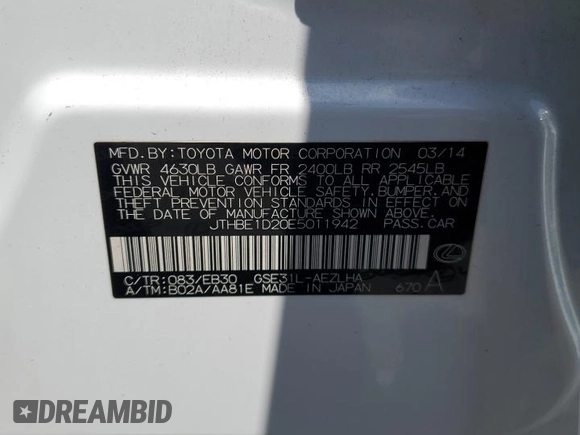 2014 Lexus IS 350 with VIN JTHBE1D20E5011942, listed as a Copart auction lot 61470345 with 90,311 mi miles and Salvage title. Bid and sale history available at DreamBid. Image 12.