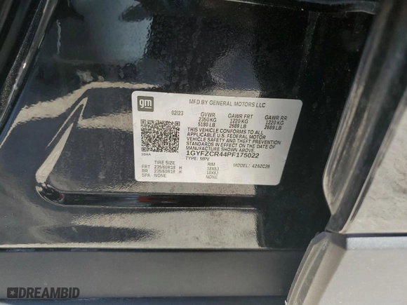 2023 Cadillac XT4 FWD Premium Luxury with VIN 1GYFZCR44PF175022, listed as a Copart auction lot 49214855 with 50,234 mi miles and Non Repairable. Bid and sale history available at carsss.com. Image 14.
