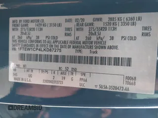 2020 Ford F-150 XL with VIN 1FTEW1CP4LKD87275, listed as a IAAI auction lot 41627193 with 40,932 mi miles. Bid and sale history available at carsss.com. Image 9.