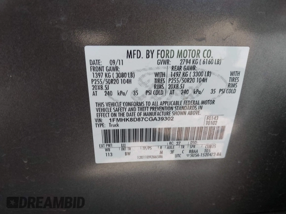 2012 Ford Explorer XLT with VIN 1FMHK8D87CGA39302, listed as a IAAI auction lot 42038927 with 140,466 mi miles and . Bid and sale history available at DreamBid. Image 9.