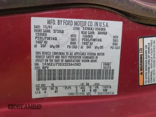 2002 Ford Explorer XLS with VIN 1FMZU72E32ZB64382, listed as a IAAI auction lot 41720073 with Not Provided miles and . Bid and sale history available at DreamBid. Image 9.