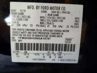 2022 Ford Explorer ST-Line z VIN 1FMSK8KHXNGA19797, wystawiony jako Copart lot #54931965 z przebiegiem 24 802 mil mil oraz Szkoda całkowita • Salvage title. Historia ofert i sprzedaży dostępna na DreamBid. Obrazek 13.