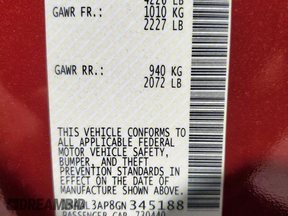 2016 Nissan Altima S with VIN 1N4AL3AP8GN345188, listed as a Copart auction lot 57884945 with 76,225 mi miles and Clean title. Bid and sale history available at DreamBid. Image 13.