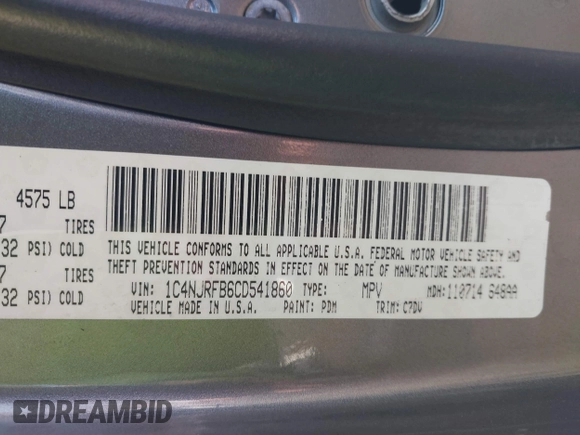 2012 Jeep Patriot Latitude with VIN 1C4NJRFB6CD541860, listed as a IAAI auction lot 41784940 with 138,715 mi miles and . Bid and sale history available at carsss.com. Image 9.