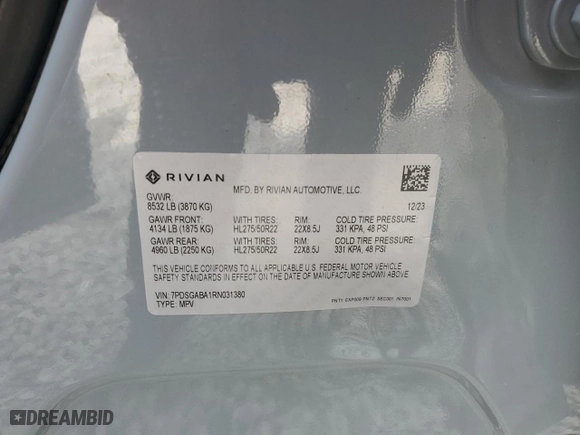 2024 Rivian R1S Adventure with VIN 7PDSGABA1RN031380, listed as a Copart auction lot 73119354 with 6,786 mi miles and Salvage Title. Bid and sale history available at carsss.com. Image 15.