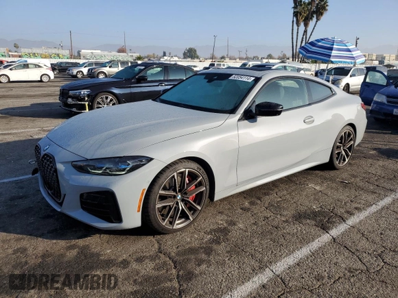 2024 BMW 4 Series M440i with VIN WBA83AP08RCR57765, listed as a Copart auction lot 82054114 with 4,137 mi miles and Salvage Title. Bid and sale history available at carsss.com. Image 1.